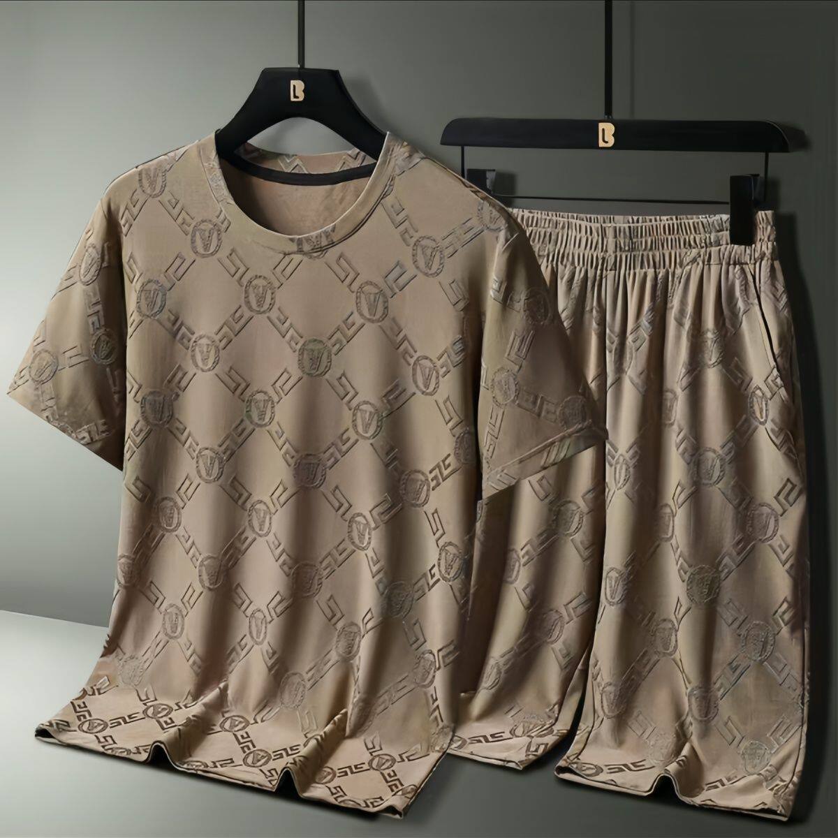 2026夏季男士运动休闲套装中青年舒适凉感圆领冰丝短袖短裤两件套