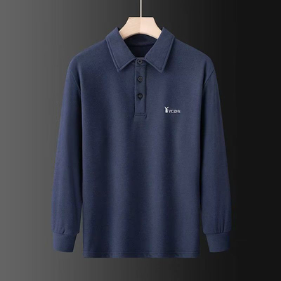 翻领POLO衫男长袖中年休闲保暖打底衫秋衣内穿保暖蓄热德绒polo衫