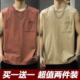 买一送一背心男款夏季冰丝速干运动健身汗衫男生纯棉透气无袖T恤