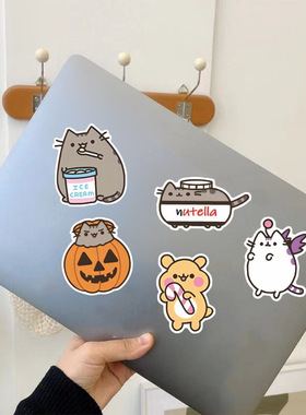 50张可爱卡通胖吉猫贴纸防水行李箱手机本文具水杯装饰sticker