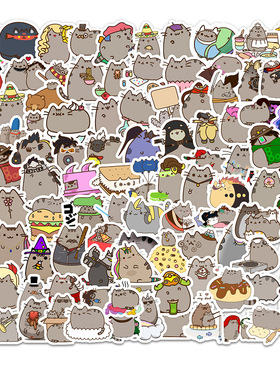 100张迷你卡通胖吉猫手账DIY涂鸦贴纸防水笔记本文具sticker