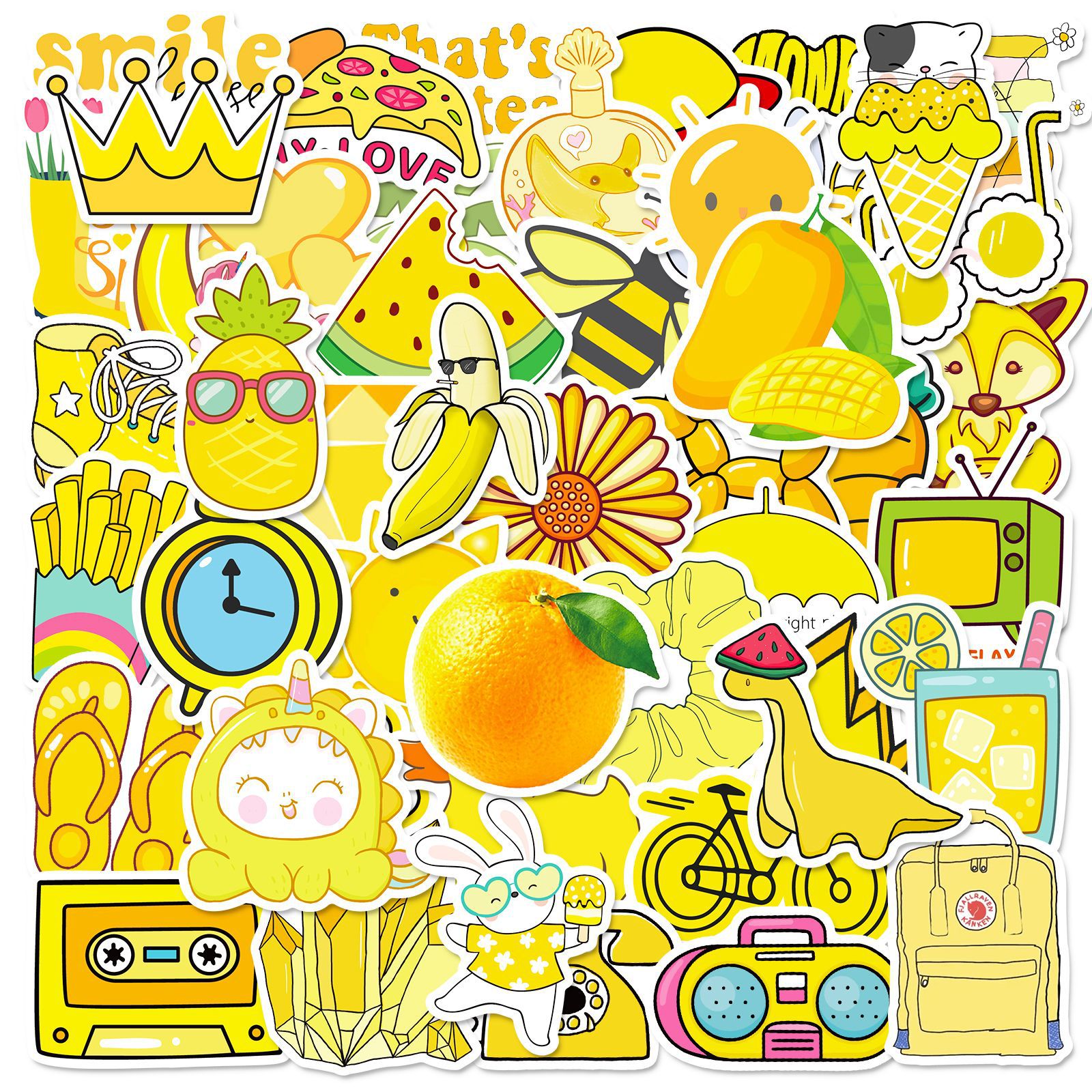 50张色系混搭贴纸新品跨境磁带黄色VSCO小清新保温杯卡通儿童贴纸