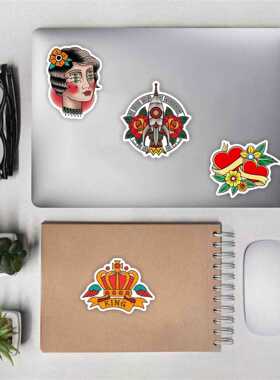 100张复古彩色守旧纹身美女贴纸行李箱手机壳文具装饰汽车sticker