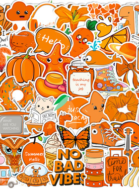 50张桔色小清新ins涂鸦贴纸行李箱笔记本手机贴画VSCO橙色海龟