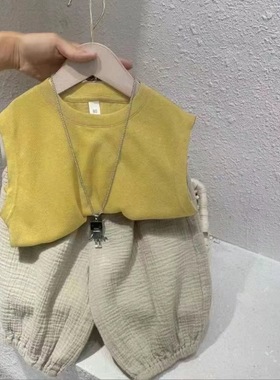 男童背心套装夏季童装2024新款儿童宝宝无袖中小童七分裤两件套潮