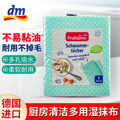 德国进口DM超市百洁布洗碗布厨房清洁布有效去油湿抹布5片/包
