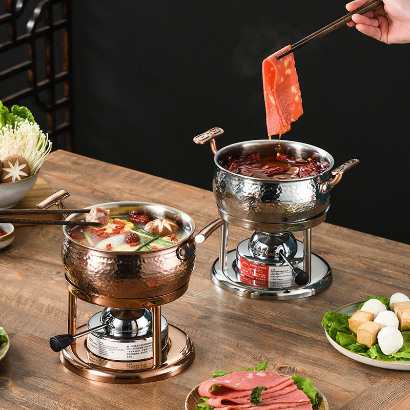 跨境出口货源意创304不锈钢锤纹人小火锅电磁炉燃气灶一人一锅