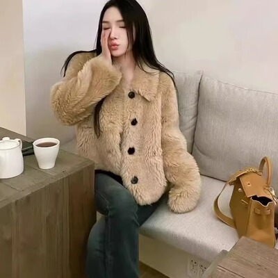 100%羊毛皮毛一体女短款