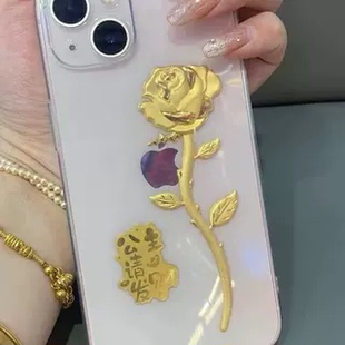 中国风黄金手机贴金箔玫瑰花金片金箔手机贴520情人节礼物饰品