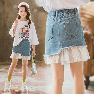 洋韩版 女童半身裙夏装 2024新款 儿童牛仔纱裙子夏季 女孩牛仔短裙潮