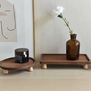 中古实木制有脚托盘商用客厅茶几摆件带腿盘化妆品香薰首饰收纳盘