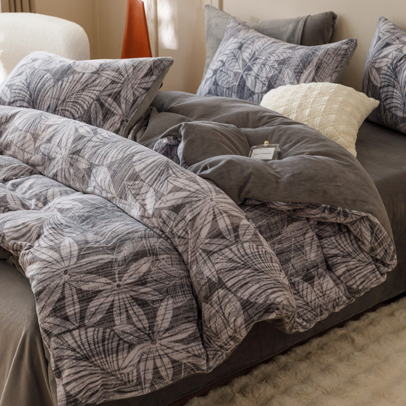 新款牛奶绒提花四件套冬季加厚保暖绒床单被罩床笠床上用品家用