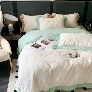 母婴级高克重兔毛绒牛奶绒立体纯色牛奶绒法拉绒绒加厚四件套家用