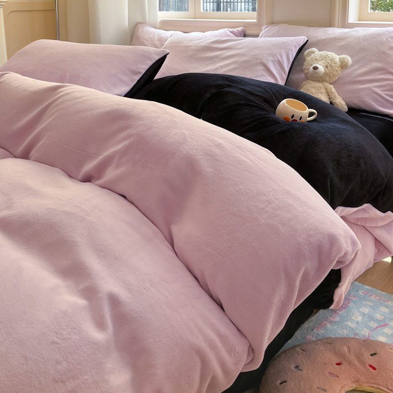 冬季双面牛奶绒四件套加厚珊瑚绒床上用品加绒保暖法兰绒被套床单