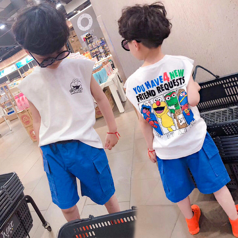 男童夏季韩版T恤无袖两件套纯棉