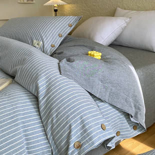 简约风A类纯棉水洗全棉被套单件双人180 220被罩纽扣被单220x240m