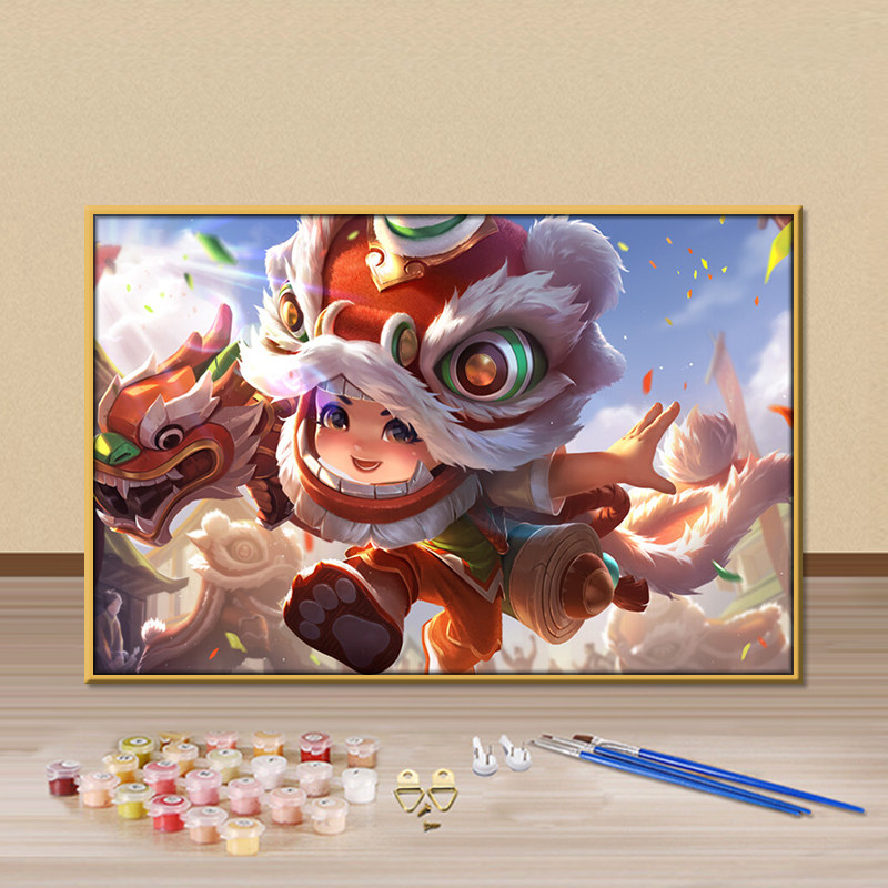 王者荣耀鲁班七号diy数字油彩画游戏人物图案手工填充手绘装饰画