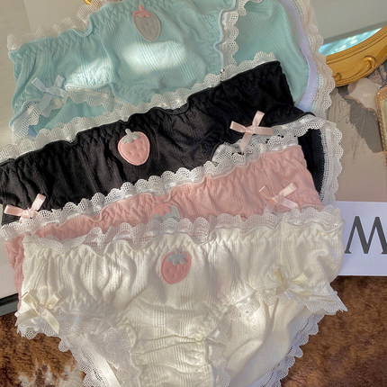 XIN 出口日本/软乎乎少女日系甜美纯棉内裤蕾丝边中低腰棉裆短裤