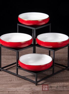 特色酒店餐厅会所盘子凉菜铁艺摆台碗架冷菜甜品小吃碟子高低架子