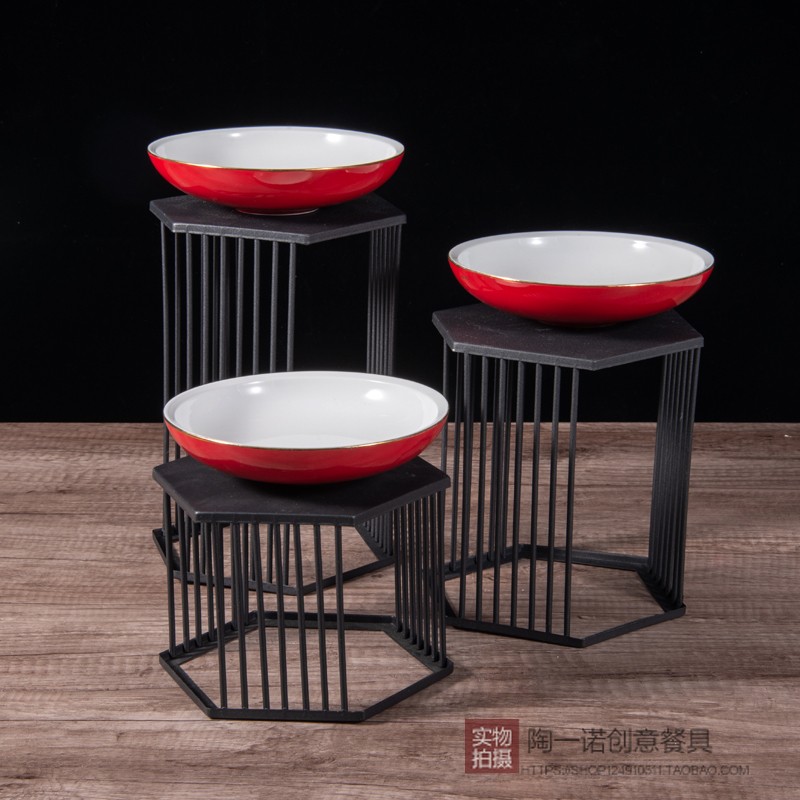 特色酒店六角高脚架特色凉菜架意境菜创意高脚明档展示铁艺架子