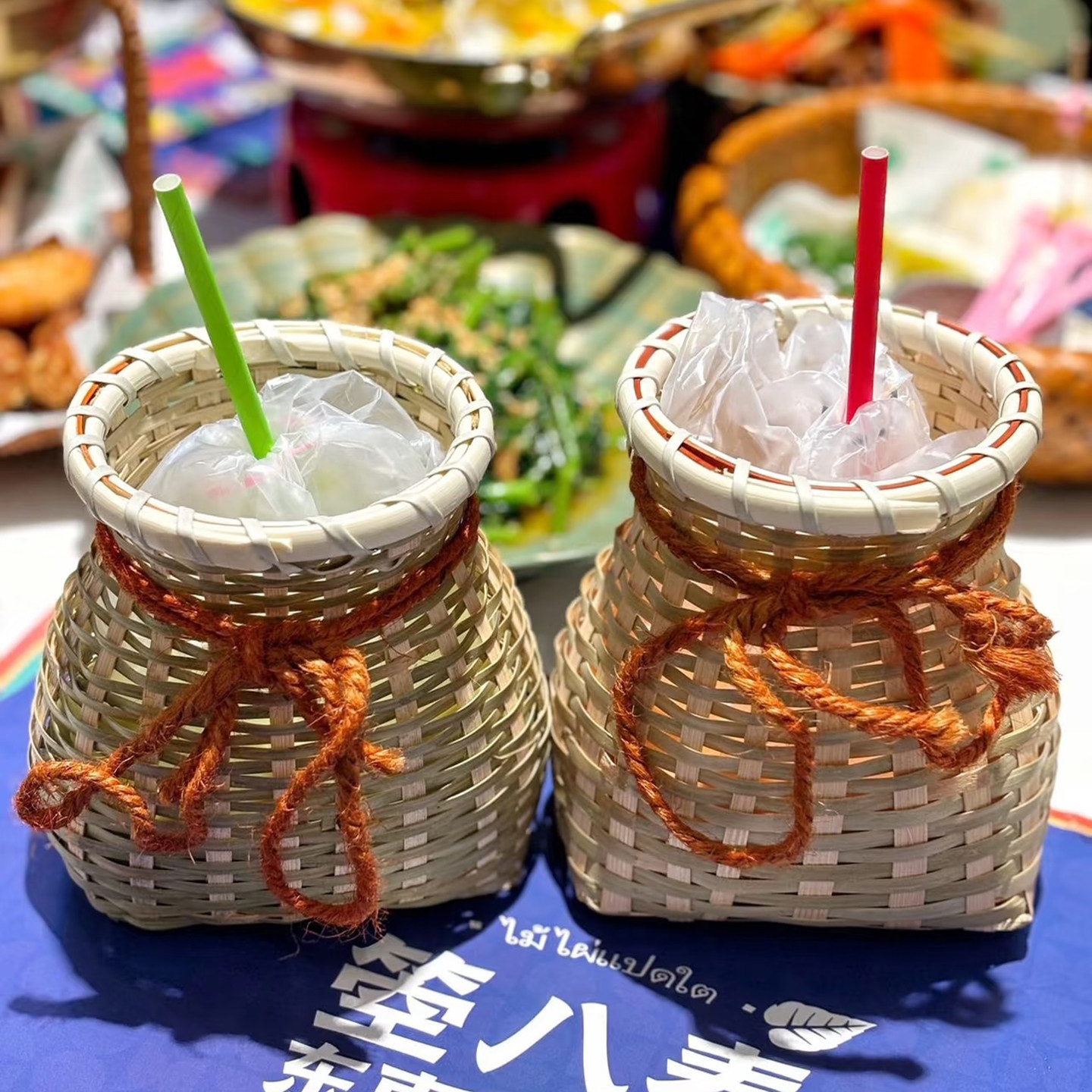 竹编迷你小鱼篓网红酸角果汁竹篓东南亚泰餐饮品杯小锅米线奶茶袋