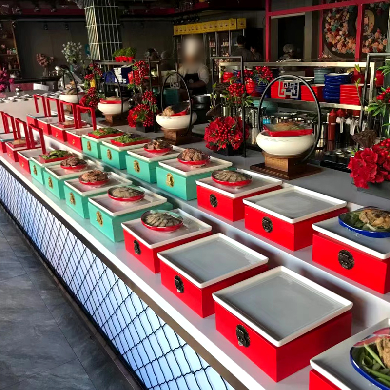 新中式古典方箱子意境菜展示架特色酒店明档展示餐具创意酒店新款