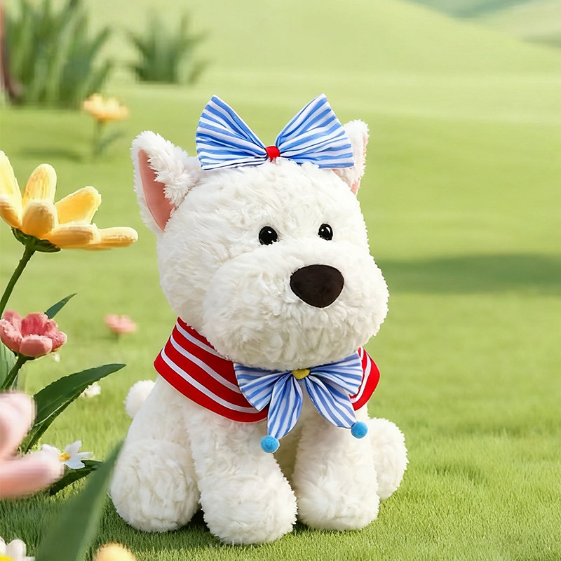 可爱西高地蝴蝶结小狗毛绒公仔儿童搂抱安抚布娃娃男女孩生日礼物