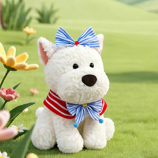 可爱西高地蝴蝶结小狗毛绒公仔儿童搂抱安抚布娃娃男女孩生日礼物