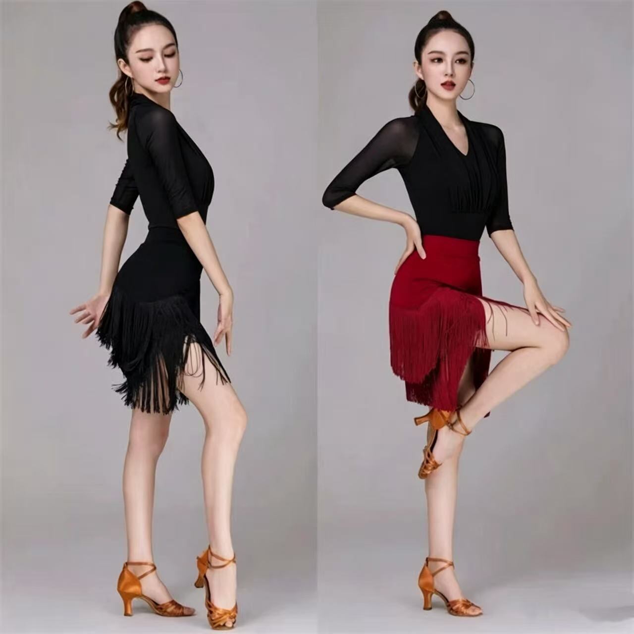 梵希新款拉丁舞服装女成人流苏中长款半身裙下装舞蹈比赛演出服