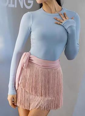 拉丁舞围裙女流苏裙新款成人摩登舞臀巾恰恰舞蹈裙伦巴国标半身裙