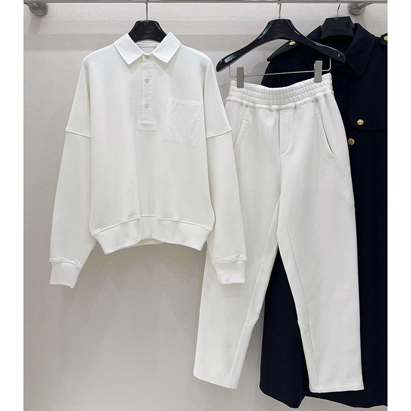 现货】一穿一个不吱声！2026秋冬白色翻领松紧腰阔腿直筒卫裤套装,女装/女士精品,大码裤装,淘宝优惠券,粉丝福利购,淘宝优惠卷