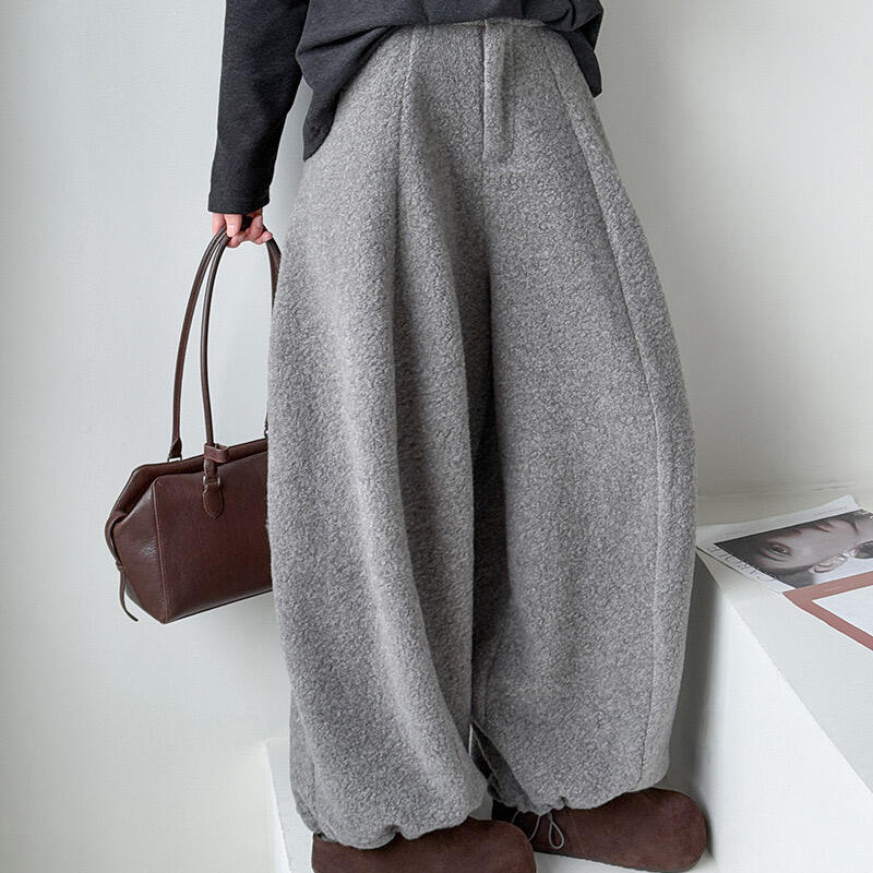 慵懒风灰色高腰羊圈毛束脚弯刀阔腿裤女冬季新款加厚垂感软糯长裤,女装/女士精品,卫裤,淘宝优惠券,粉丝福利购,淘宝优惠卷