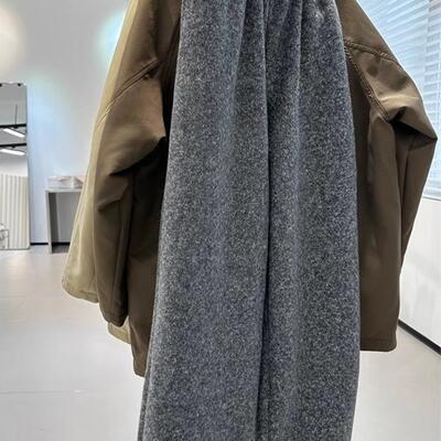 混杂灰色加绒针织休闲裤阔腿裤女