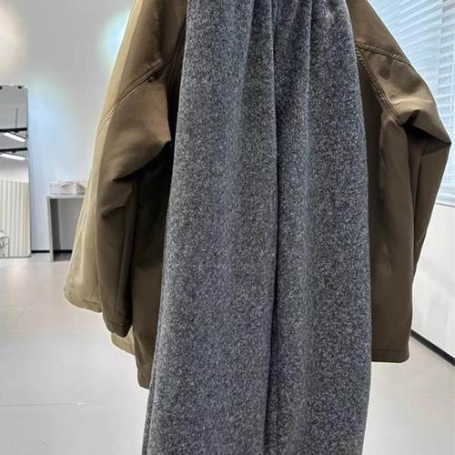 混杂灰色加绒针织休闲裤阔腿裤女