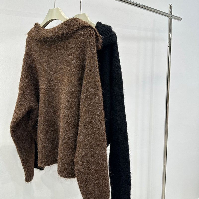 美拉德咖色大翻领套头加厚长袖毛衣冬季新款慵懒风宽松垂感针织衫,女装/女士精品,羊绒衫,淘宝优惠券,粉丝福利购,淘宝优惠卷