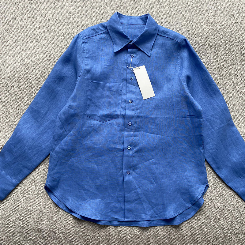 CHAO级穿搭!蓝色棉麻翻领单排扣衬衫外套春季新款苎麻防晒空调衫