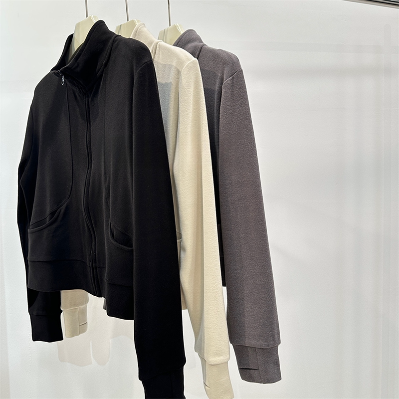 高质量黑色德绒立领可翻领拉链外套女2026年春季新款百搭宽松夹克