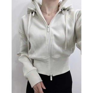 【现货封神穿搭】百搭白色上衣春秋季轻奢短款拉链连帽卫衣外套女