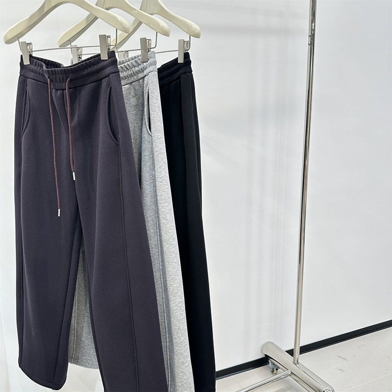 深紫色高腰垂感加绒香蕉阔腿卫裤女冬季慵懒风宽松通勤百搭直筒裤