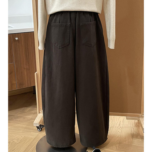 美拉德摩卡半松紧高腰休闲阔腿裤