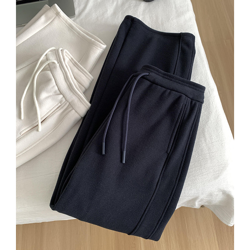CHAO级百嗒！极简风藏青色加绒抽绳阔腿直筒裤冬季新款垂感镰刀裤,女装/女士精品,卫裤,淘宝优惠券,粉丝福利购,淘宝优惠卷
