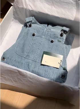 现货】复古蓝色条纹牛仔背带裤女2026早春韩系重磅休闲高腰连体裤