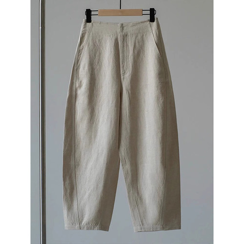 流行腔调有型亚麻休闲镰刀裤百搭