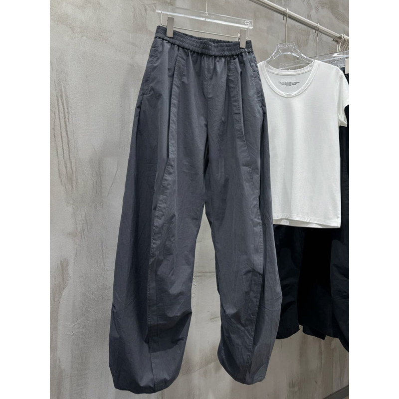 现货】美式复古灰色工装风弯刀裤女2026年春夏季速干抽绳直筒裤女
