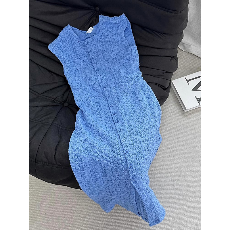 白新中式蓝色连衣裙子夏季温柔风