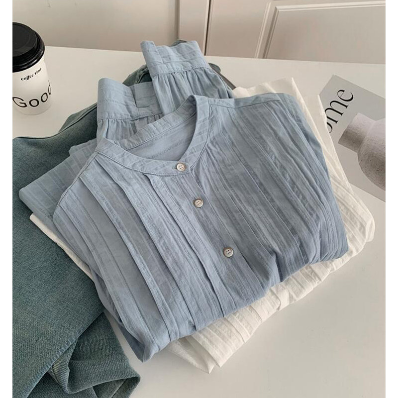 现货~心动一万次！】2026春夏棉麻暗纹提花衬衫单排扣防晒衫衬衣