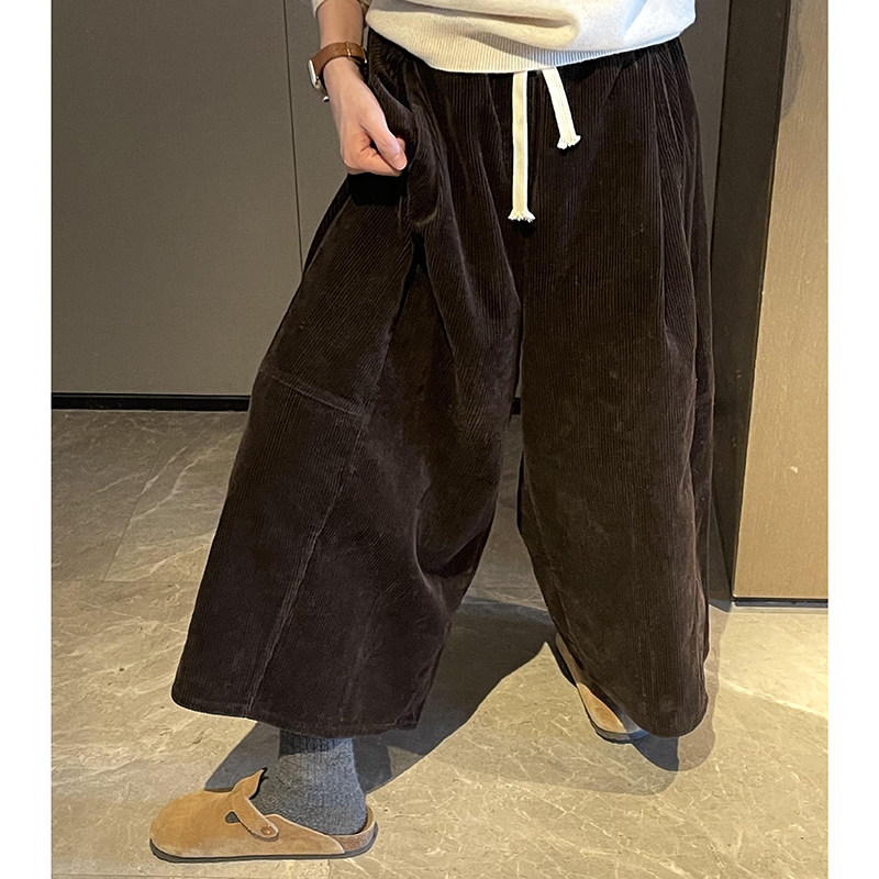 现货】复古咖色镰刀灯芯绒阔腿八分裤冬季新款加厚百搭宽松休闲裤,女装/女士精品,卫裤,淘宝优惠券,粉丝福利购,淘宝优惠卷
