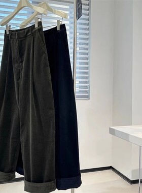 现货】一穿一个不吱声！2026早春墨绿色灯芯绒阔腿裤香蕉裤镰刀裤