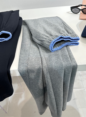 格雷系灰色拼色腰头宽松阔腿直筒裤女冬季新款气质垂感保暖休闲裤