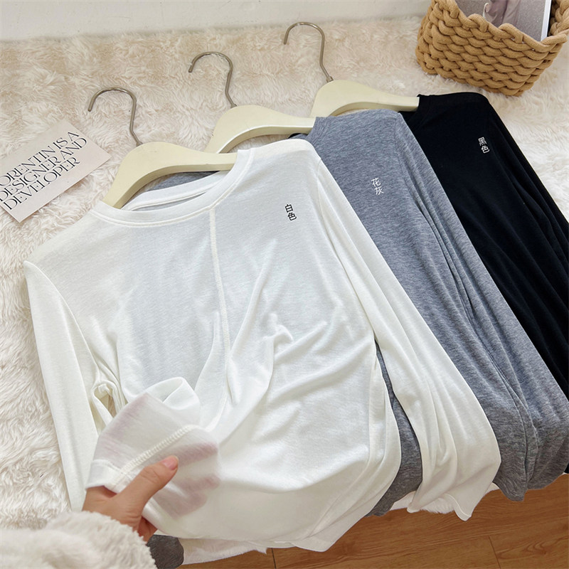 现货】一穿一个不吱声~2026春夏莱赛尔斜线长袖打底衫轻薄面膜T恤